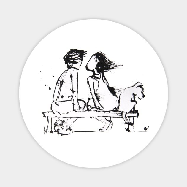 Love is in the Wind - Romance on a park bench Magnet by Running Duck Studio